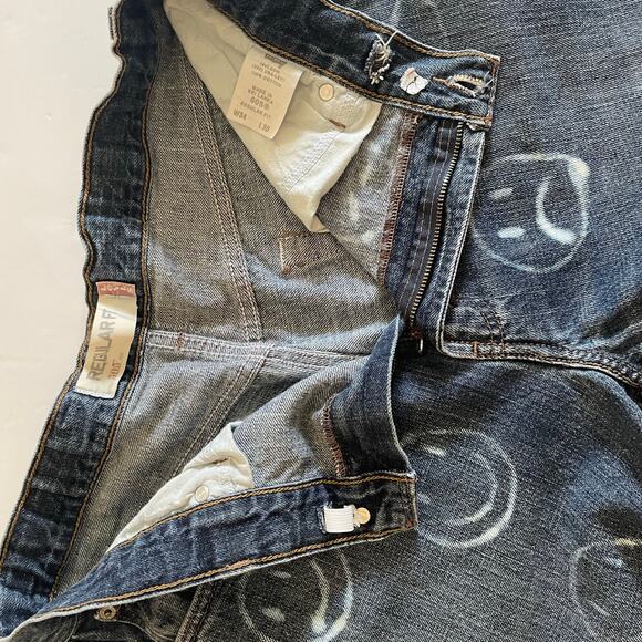 LEVI'S 505 Regular Fit Bleach Smiley Face Denim Jeans Frayed Hem Size 34/30 - Picture 6 of 16
